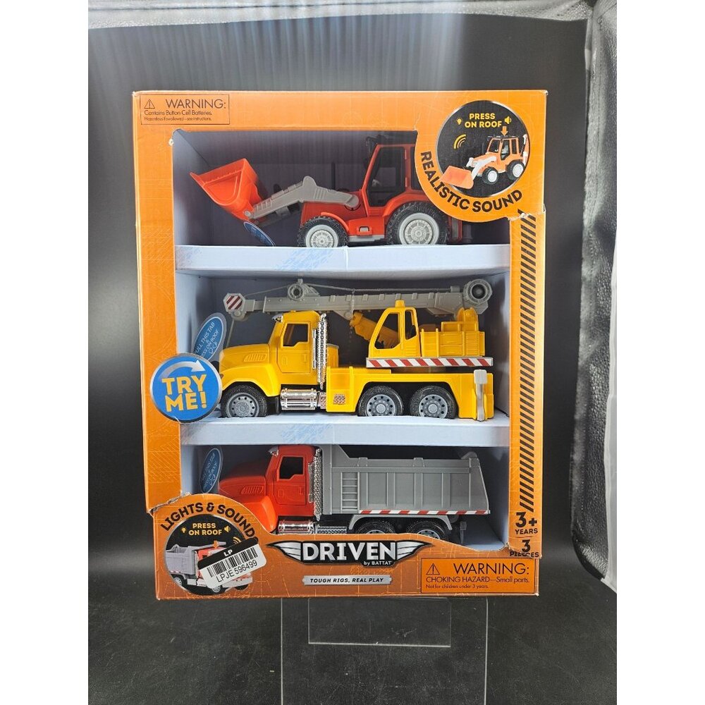 Driven By Battat Micro Construction Fleet Set 3 Vehicles w/ Lights & Sound